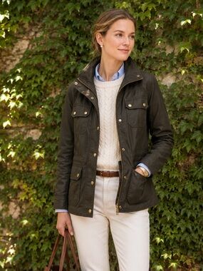 J. CREW Preppy Waxed Cotton Green/Brown Downtown Field Jacket, S
